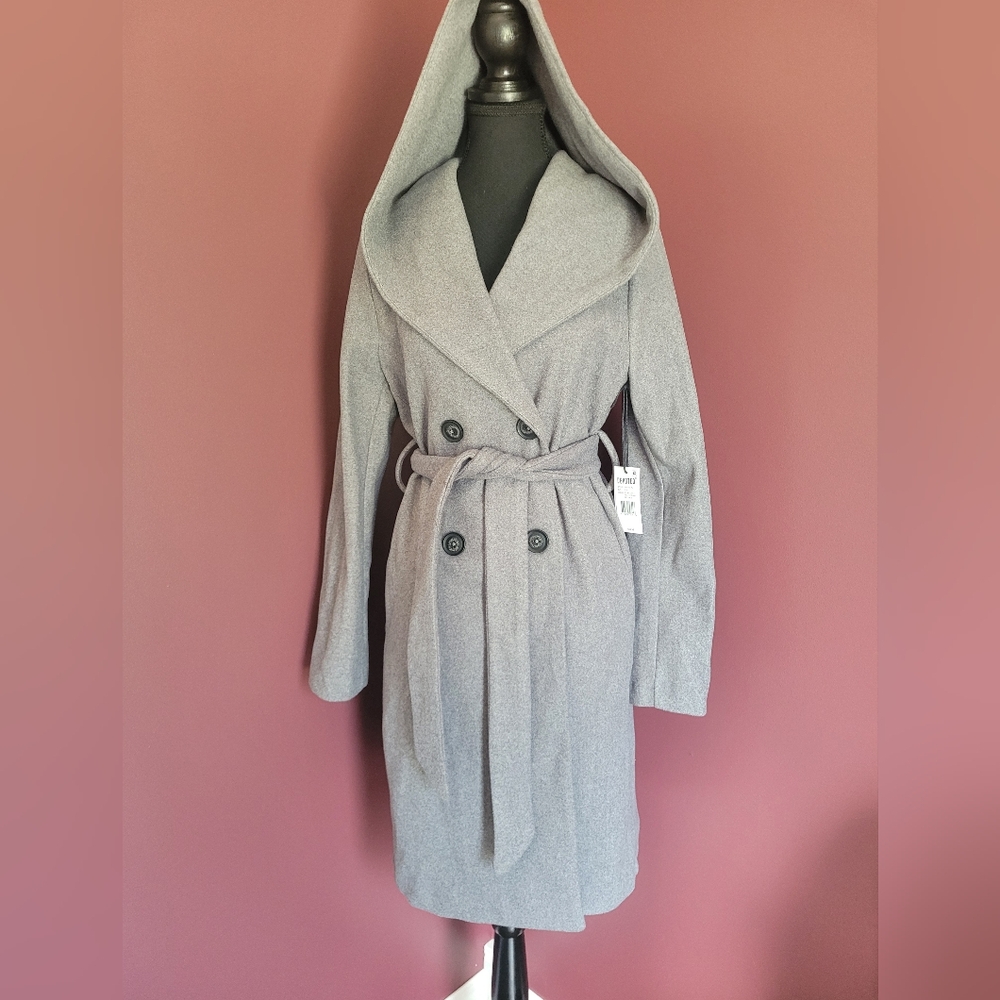 NWT Grey Hooded Belted Coat